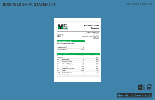 Beispielvorschau eines Kontoauszugs vom Firmengirokonto der Bank of Africa (Word und PDF)